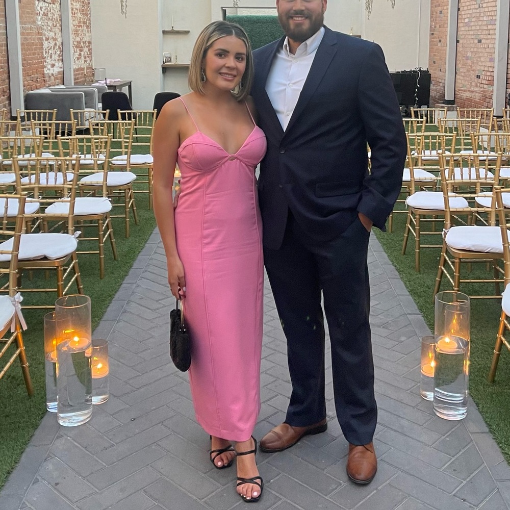 Pink Bardot midi dress